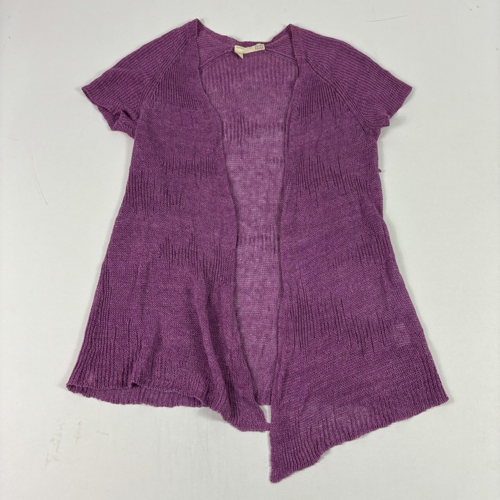 Eileen Fisher‎ Cardigan Sweater Womens PS Purple Linen Open-Knit Short Sleeve
